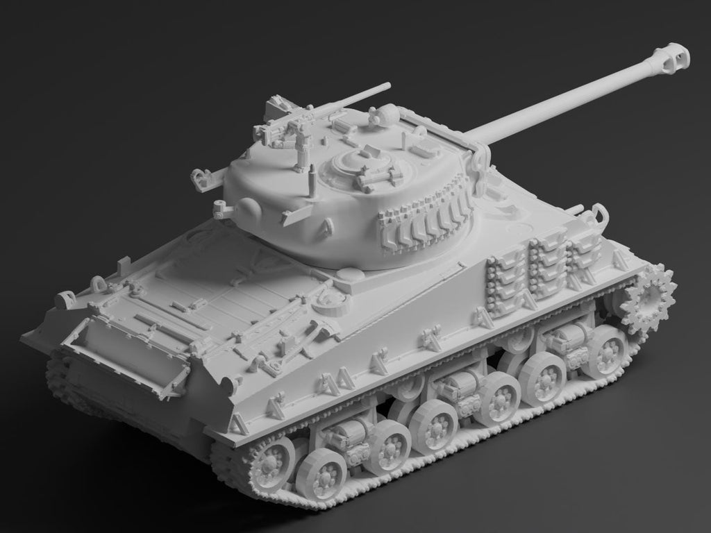M4A3E8 Sherman “Easy Eight” Unpainted Miniature – Dark Grey Resin U.S. Medium Tank – 1/48 • 1/56 • 1/64 • 1/72 • 1/76 • 1/87 • 1/100 • 1/144