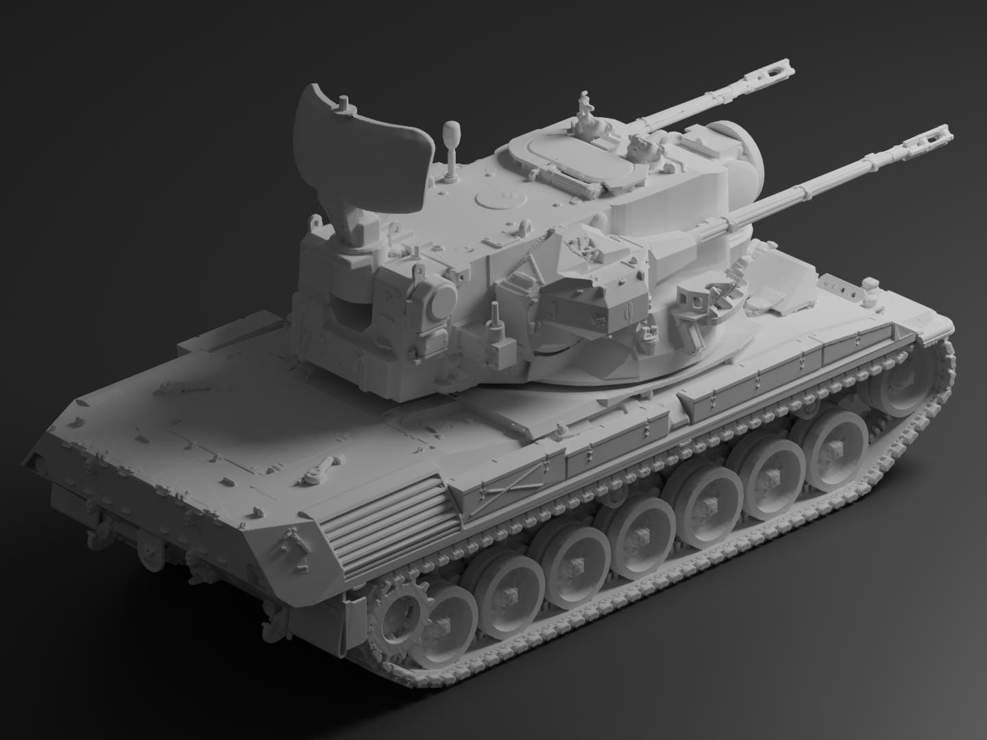 Flakpanzer Gepard Unpainted Miniature – Dark Grey Resin SPAAG – 1/48 • 1/56 • 1/64 • 1/72 • 1/76 • 1/87 • 1/100 • 1/144